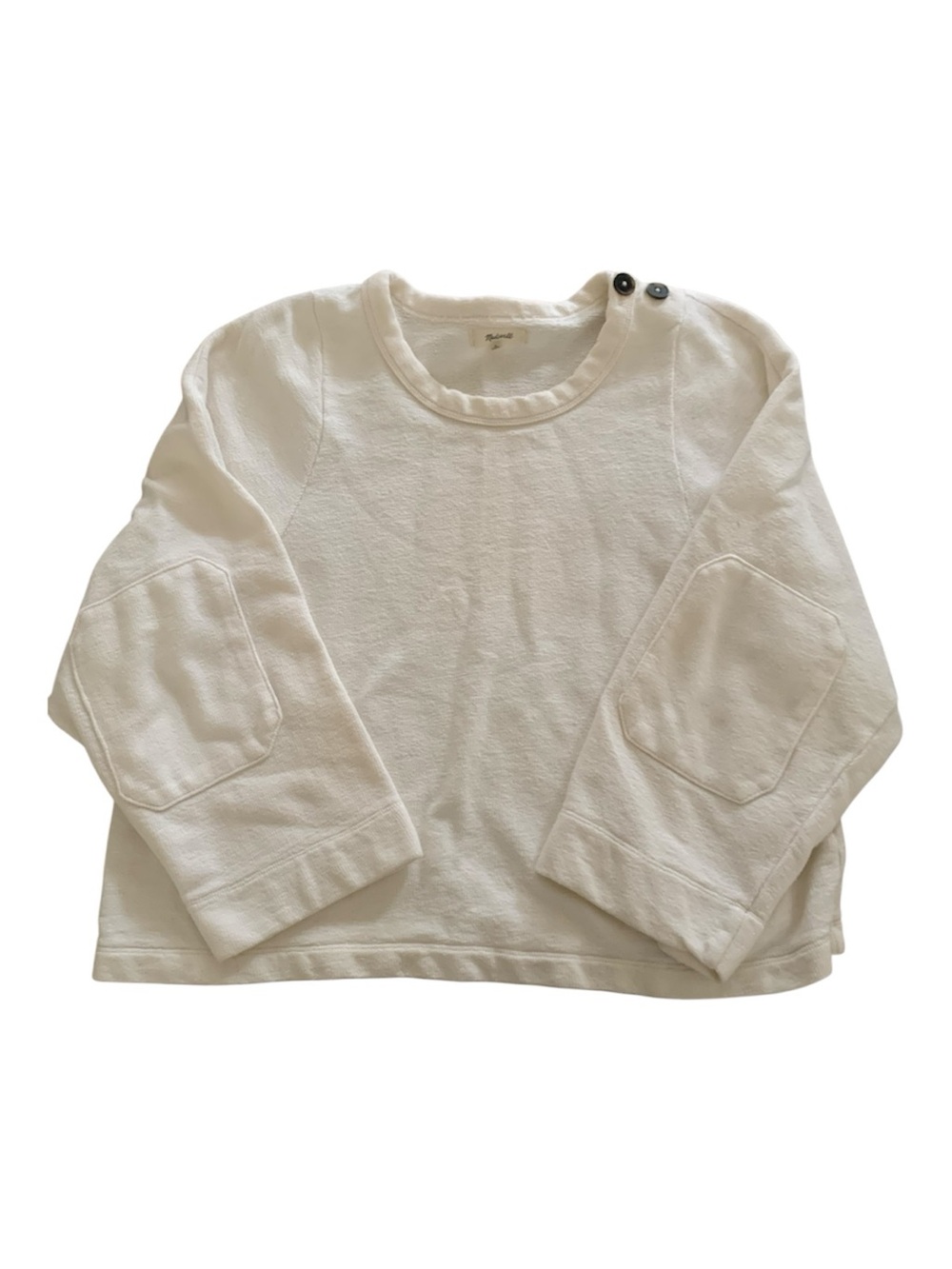 Madewell Cream Crewneck Sweater with Shoulder Buttons